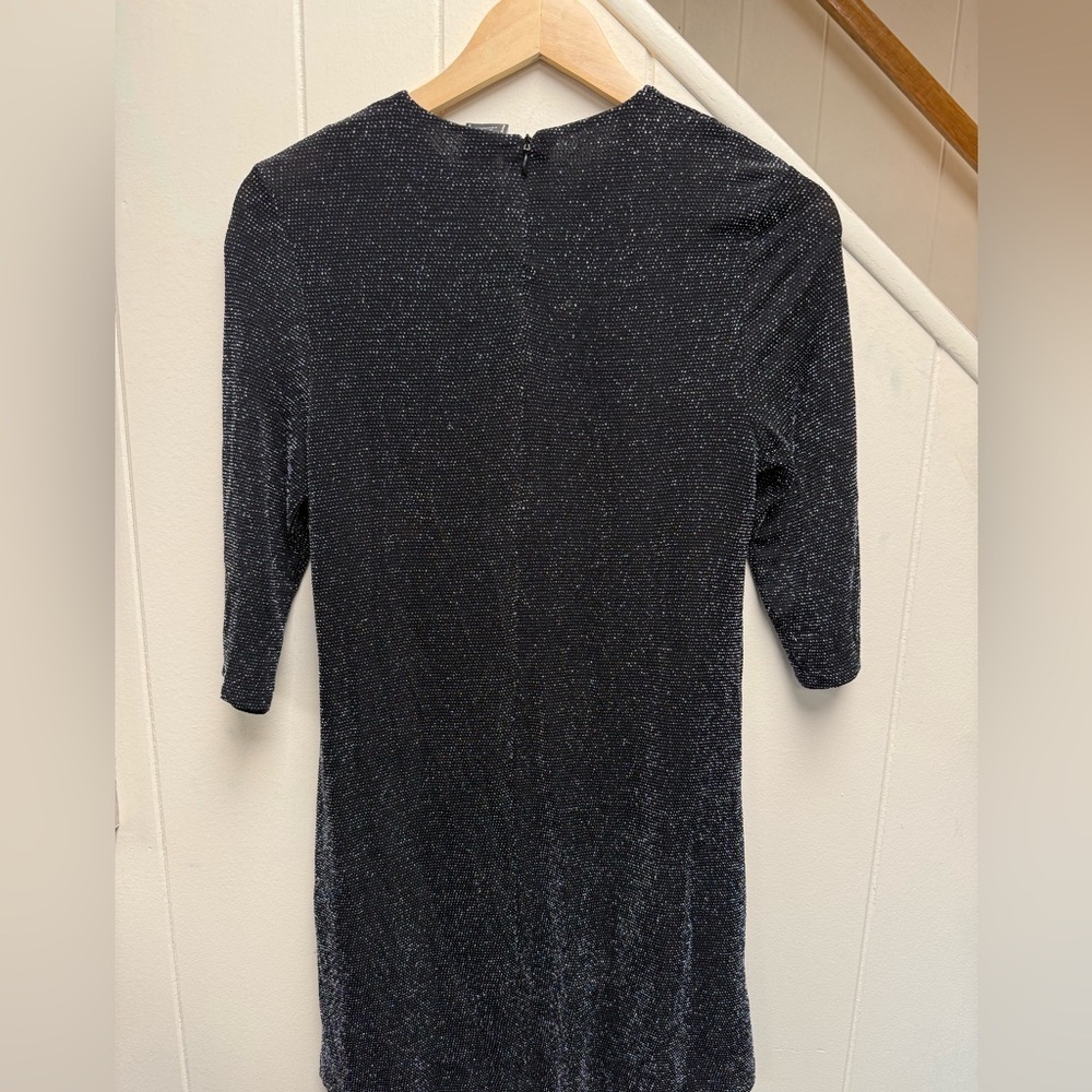 Zara Black Metallic Glitter 1/4 Length Sleeve Aline Dress - Picture 4 of 4